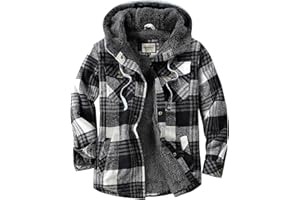 Shawnda Men's Sherpa Hooded Flannel Jacket Cotton Button Down Shirt Jacket Plaid