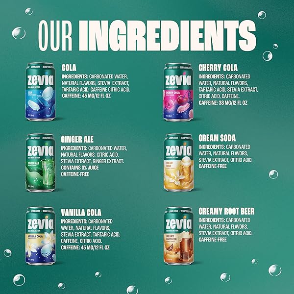 ZEVIA ZERO SUGAR SODA, NOSTALGIC VARIETY PACK, 12 OZ CANS (24-PACK) – NATURALLY SWEETENED, NON-GMO PROJECT VERIFIED, GLUTEN-FREE, VEGAN