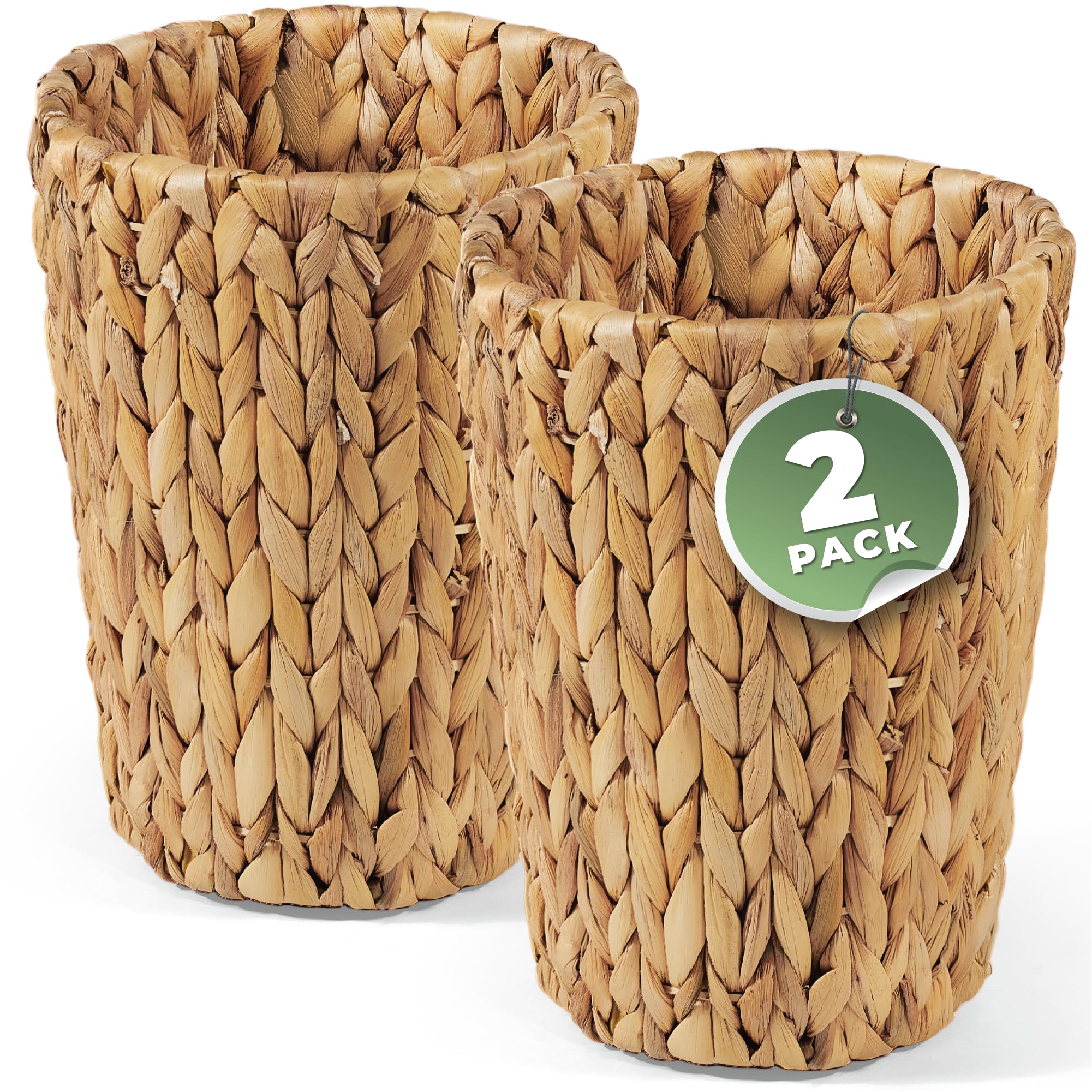 Photo 1 of 84ECO 2-Pack Wicker Trash Cans - Rattan Trash Can - Wicker Waste Basket for Bathroom, Bedroom - Woven Waste Basket (Natural, 2 Gallon)
