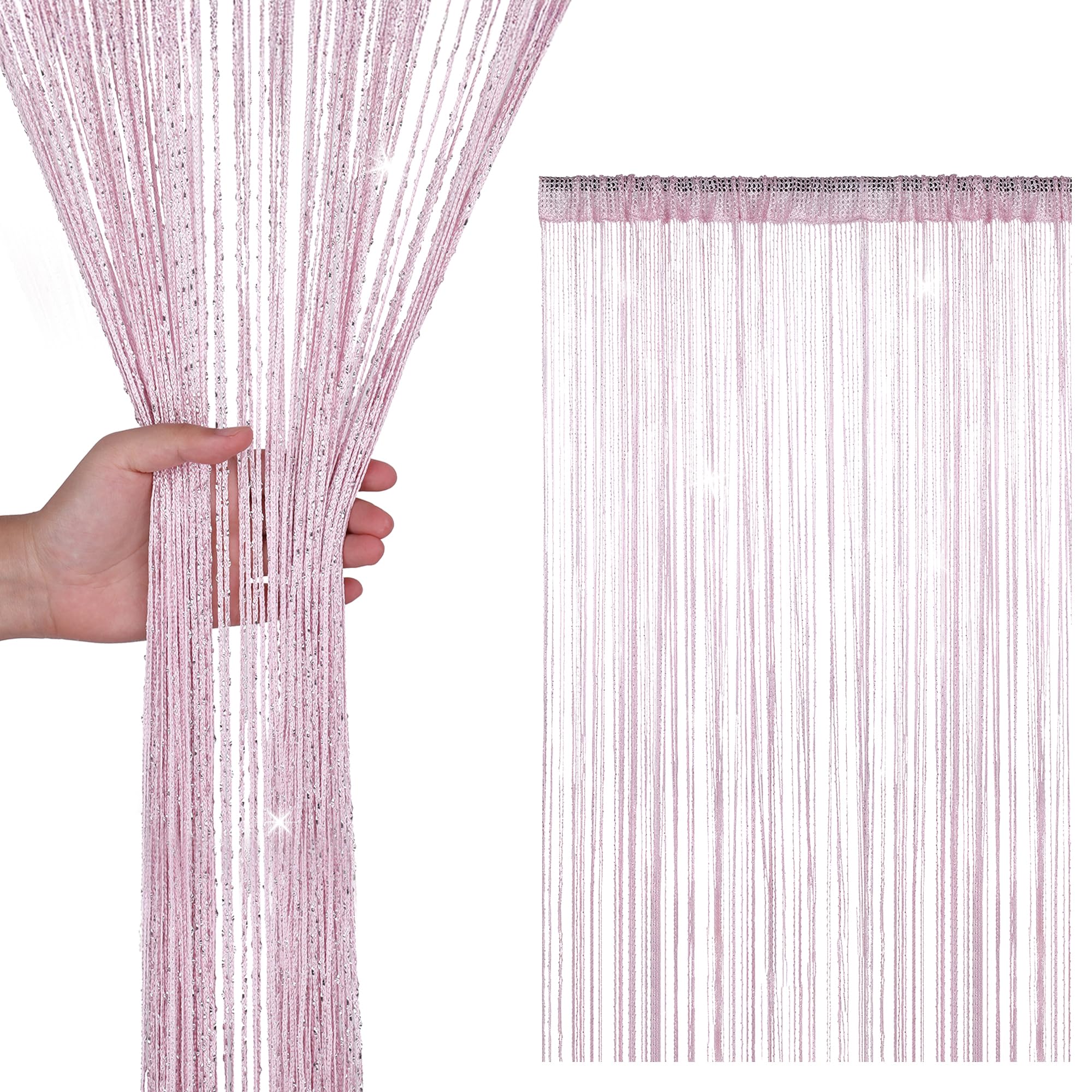 WedDecor Pink String Curtains Glitter Fringe Panel Fly Screen Room Divider Tassel Curtain for Doors, Doorway, Windows, Home Décor, Event Decoration, (90cm x 200cm) — image 1