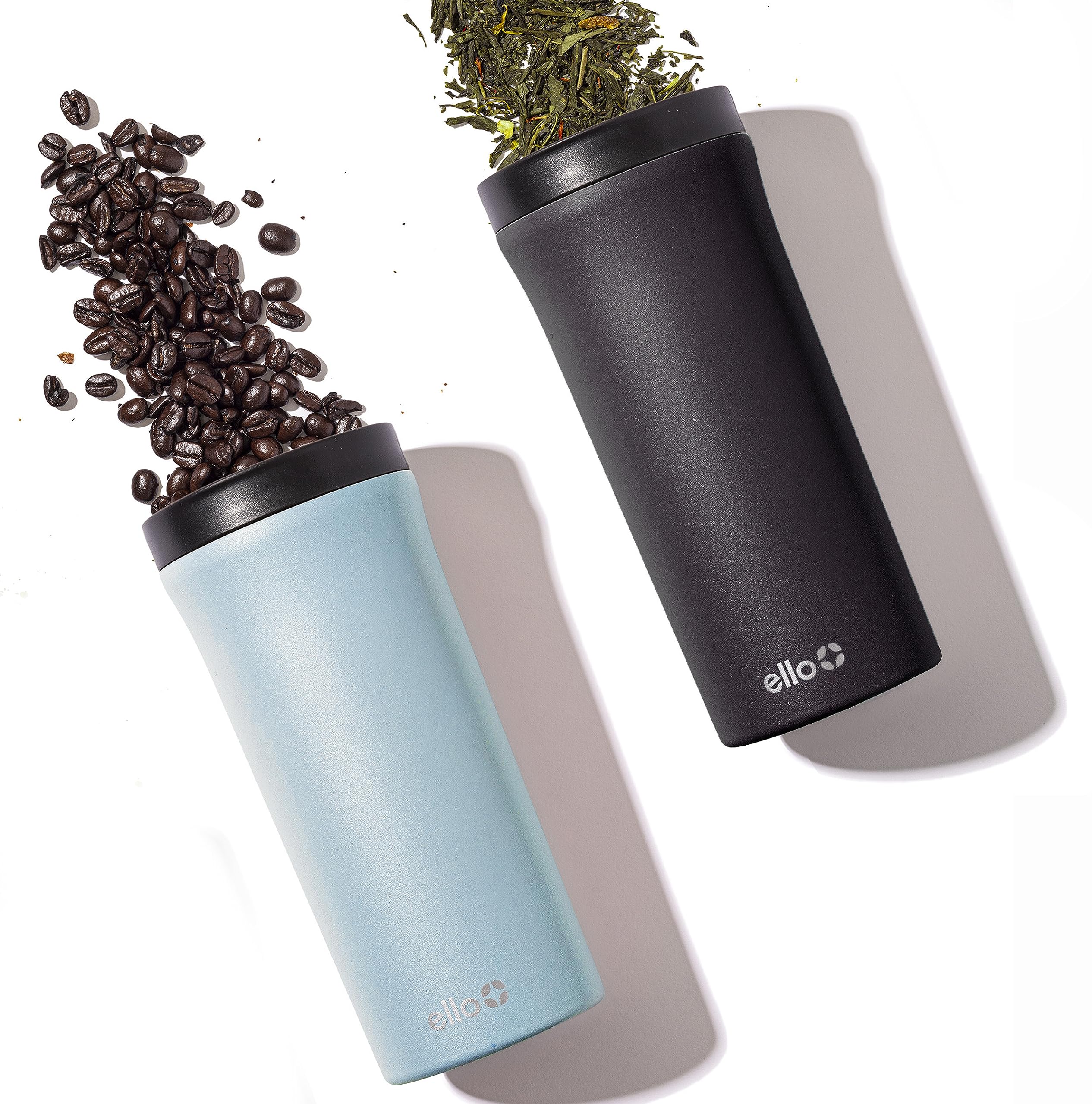 Ello Arabica 14oz Vacuum Insulated Stainless Steel Powder Coat Travel Mug with Leak-Proof Slider Lid, Keeps Hot for 5 Hours, Perfect for Coffee or Tea, BPA-Free Tumbler, Black