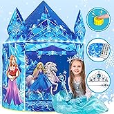 W&O Frozen Princess Tent for Girls with Magical Sound Button, LED Lights, Crown & Wand – Indoor & Outdoor Frozen Tent for Girls Ages 3-7