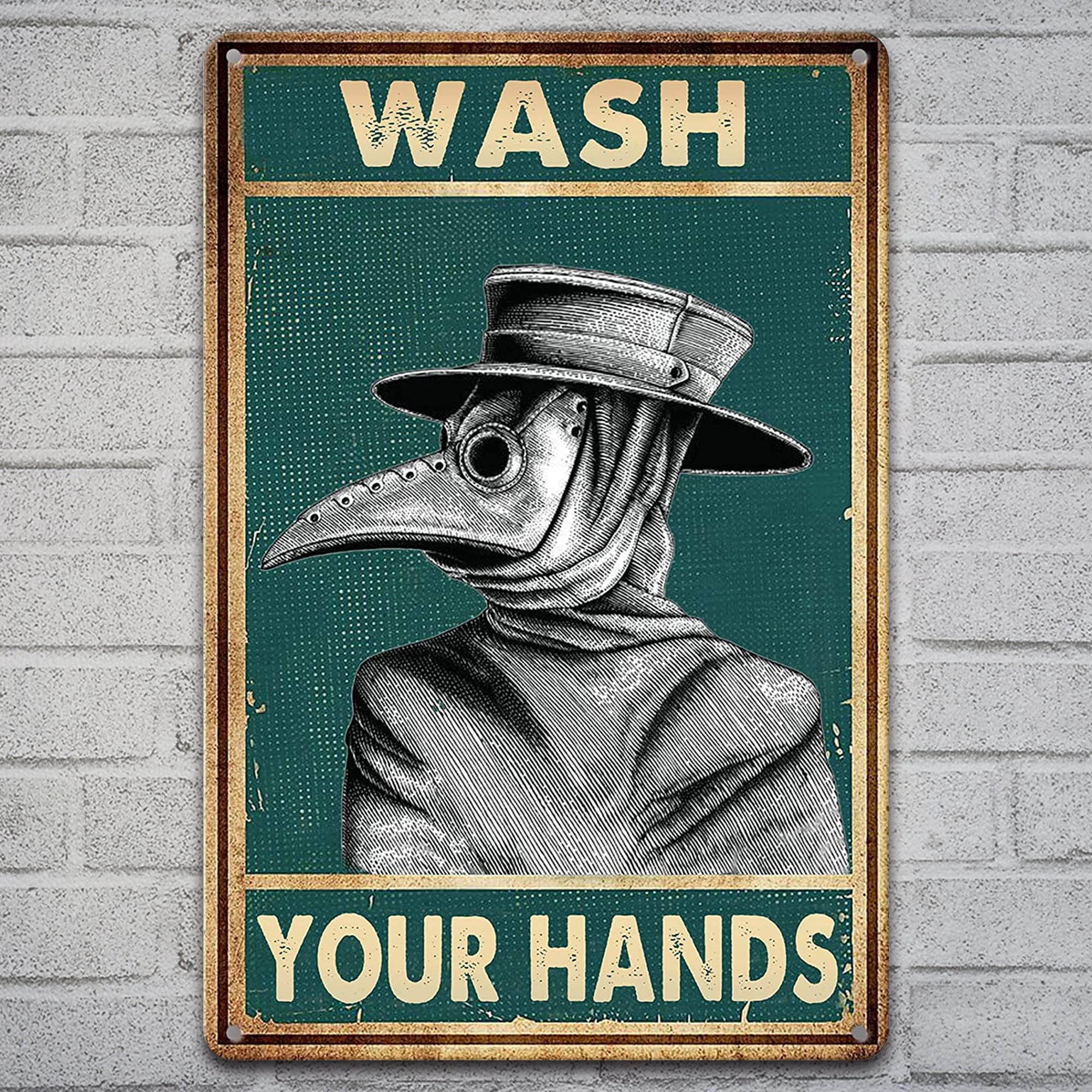 Metal Signs Wash Your Hands Bathroom Signs Garden bathroom wall art signs (12 x 8 Inches)