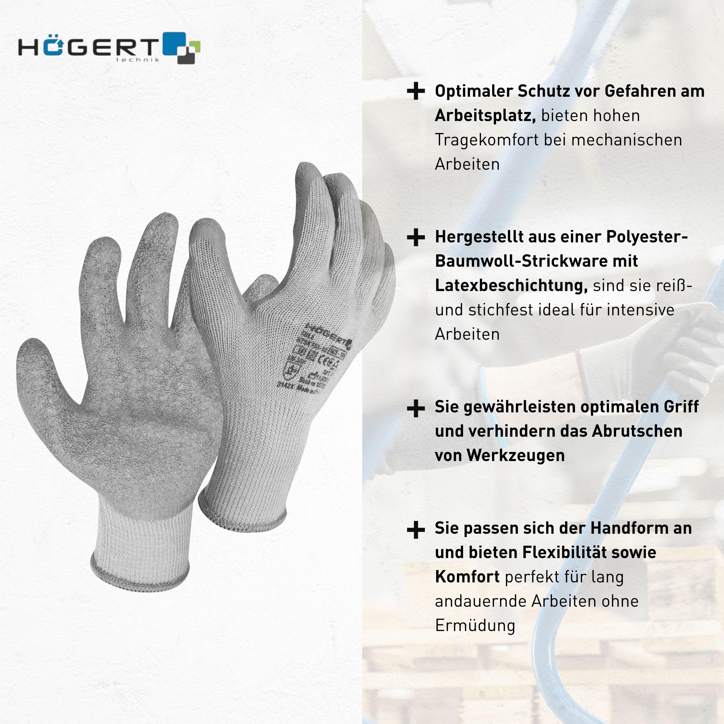 Högert Technik DILL latexbeschichtete Schutzhandschuhe, grau/blau, Größe 11, 12 Paar/Pack, reiß- und stichfest, ideal für präzise Montage- und Wartungsarbeiten 2