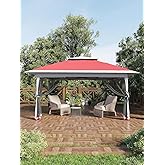 Garvee 13x13 ft Pop Up Gazebo, Canopy Tent with Mosquito Netting, Outdoor Gazebos for Backyard &amp; Patio Furniture - Pop Up Canpy with Wheeled STO-N-Go Cover Bag (Red+Light Grey)