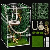 AZV Jumping Spider Enclosure Kit,Pre-Assembled 5 x 5 x 8 in Acrylic Habitat | Micro Cross Ventilation,360&deg; View Spider Starter Tank, Magnetic Front Door Praying Mantis Terrarium with Hammock Accessories