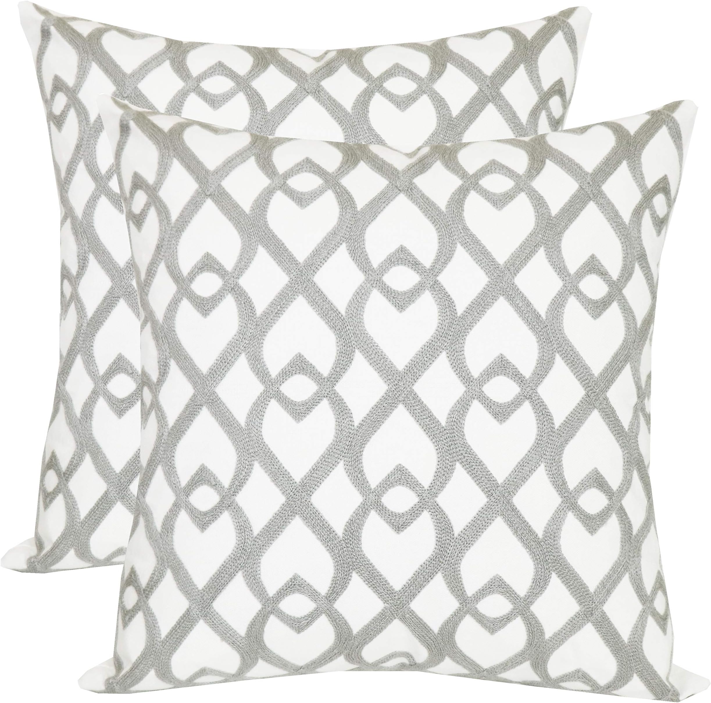SLOW COW Cotton Embroidery Decorative Throw Pillow Covers for Couch Sofa Bedroom Geometric Pattern Cushion Covers 18 x 18 Inches Gray Grey