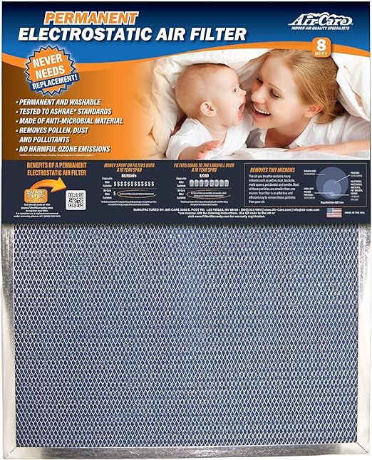 AirCare 14x20x1 Silver Electrostatic Washable Permanent A/C Furnace