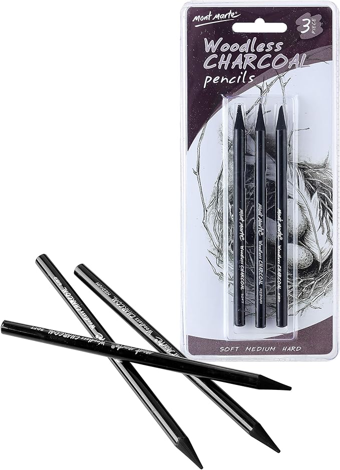 MONT MARTE Charcoal Pencils Set 3 Pieces Black Charcoal with