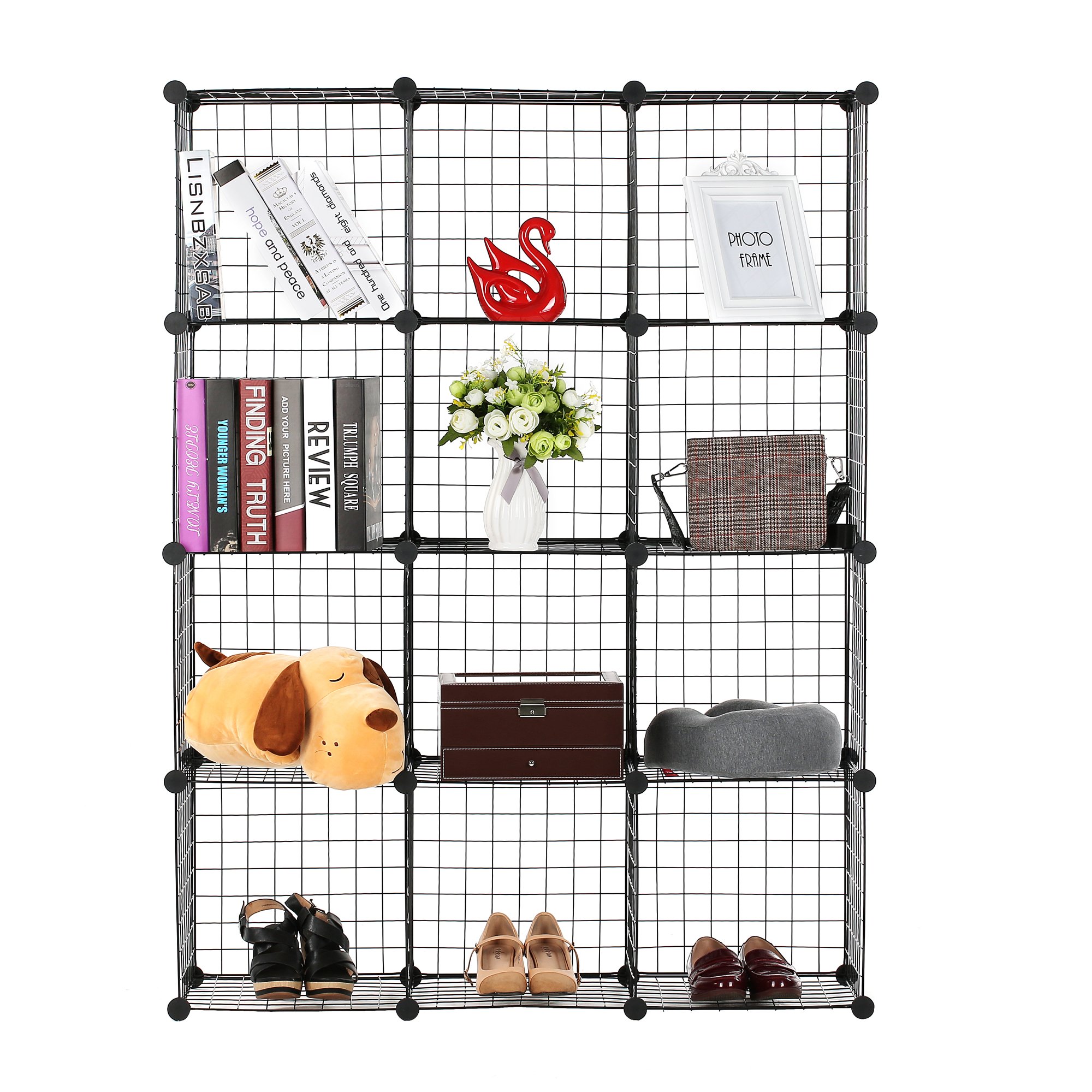 BASTUO 12 Cubes Wire Grid Storage DIY Metal Bookcase Shelves
