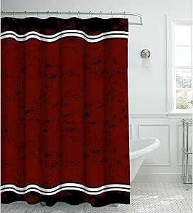 Creative Home Ideas Oxford Weave Textured 13-Piece Shower Curtain with Metal Roller Hooks, Kalista Black/Barn