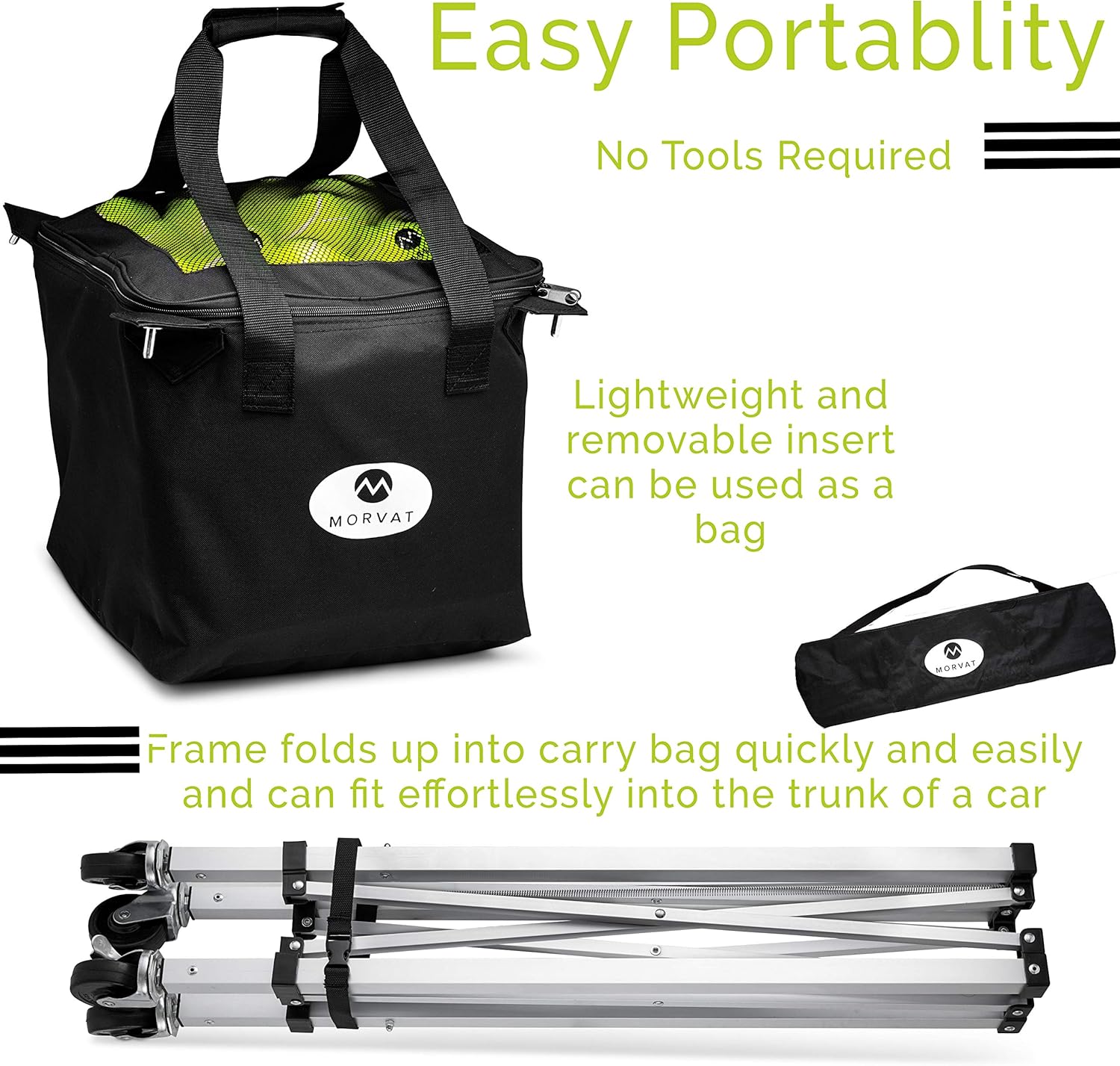 Morvat Tennis Ball Cart (Holds Up to 150 Tennis Balls), Tennis Ball Hopper Basket, Tennis Ball Basket, Tennis Accessories, Tennis Gift, Lightweight, Portable : Sports & Outdoors