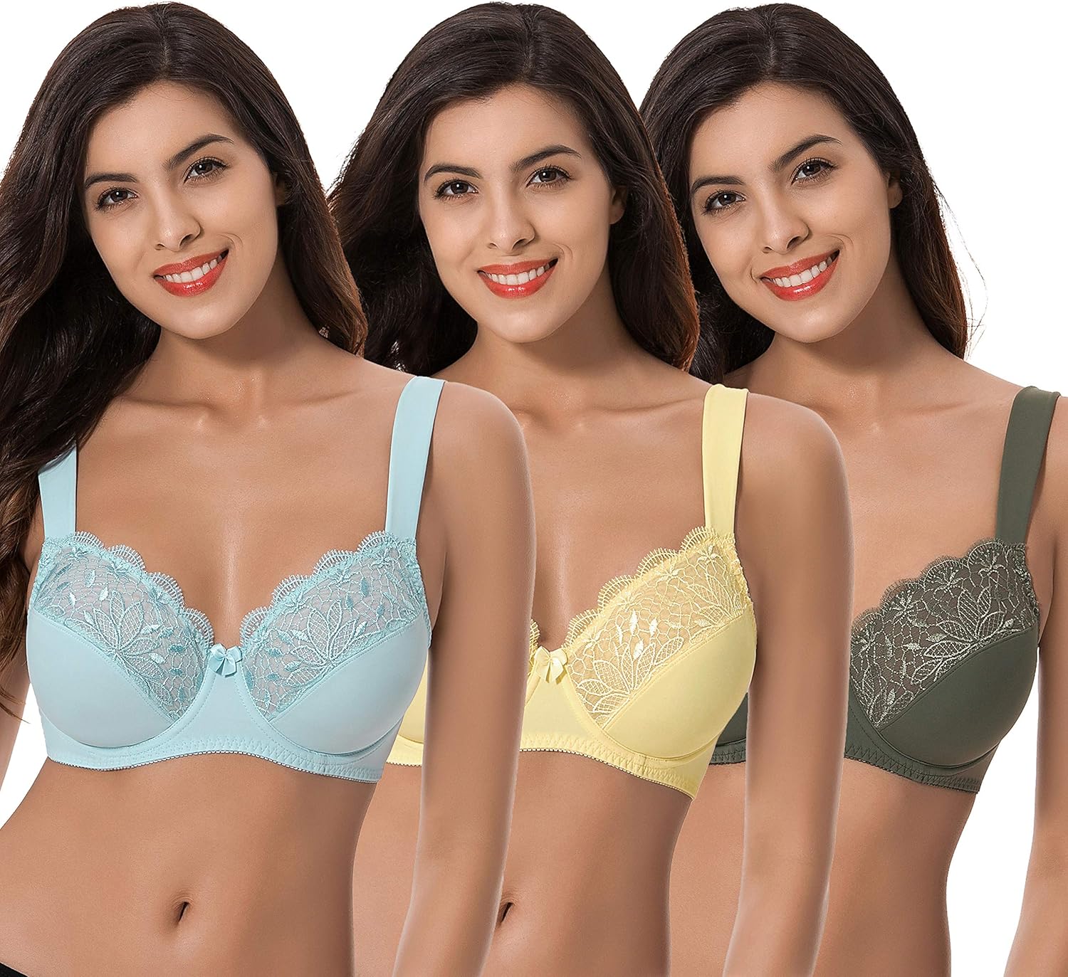Curve Muse Plus Size Unlined Minimizer Underwire Bra with Embroidery Lace-3 Pack at  Women’s Clothing store