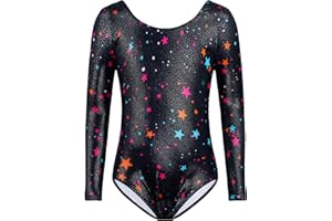 TENVDA Gymnastics Leotards for Girls Sparkly Unicorn Rainbow Long Sleeve Kids Tumbling Outfit Age 2-9 Years Old