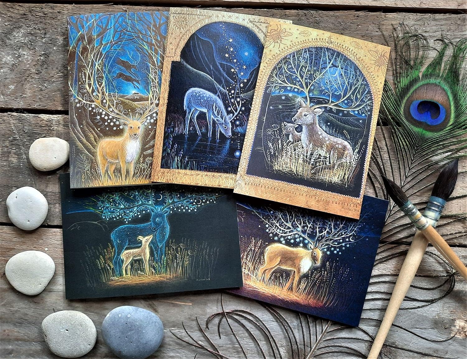 Hannah Willow The Deer's Dream UK made Pack of 5 Art Greetings Cards - Deers in the british countryside - Birthday Cards - Image 3