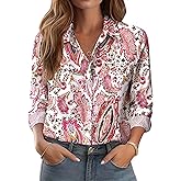 Zeagoo Button Down Shirts for Women Dressy Floral Printed Long Sleeve Blouse Business Casual Work Tops