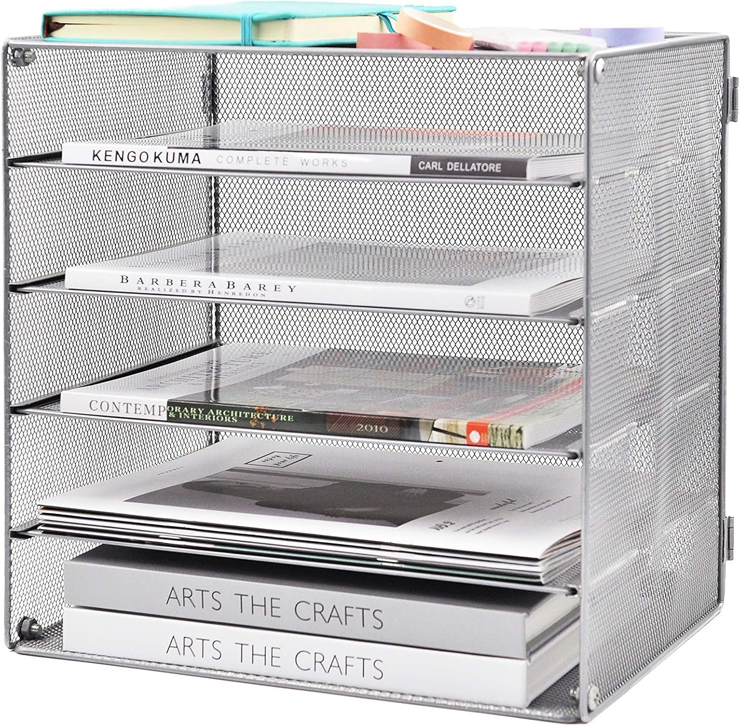 COSYAWN Paper Letter Tray Organizer, 5 Tier Mesh File Tray Desktop Paper Sorter, Silver : Office Products