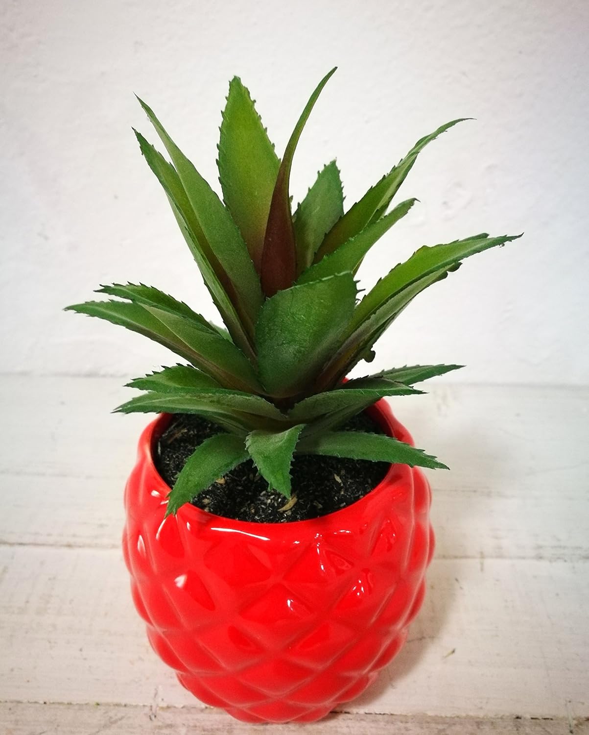 Porcelain Potted Artificial Succulent 7.8" Pineapple Home Decor Office Plant (Rose Gold) -