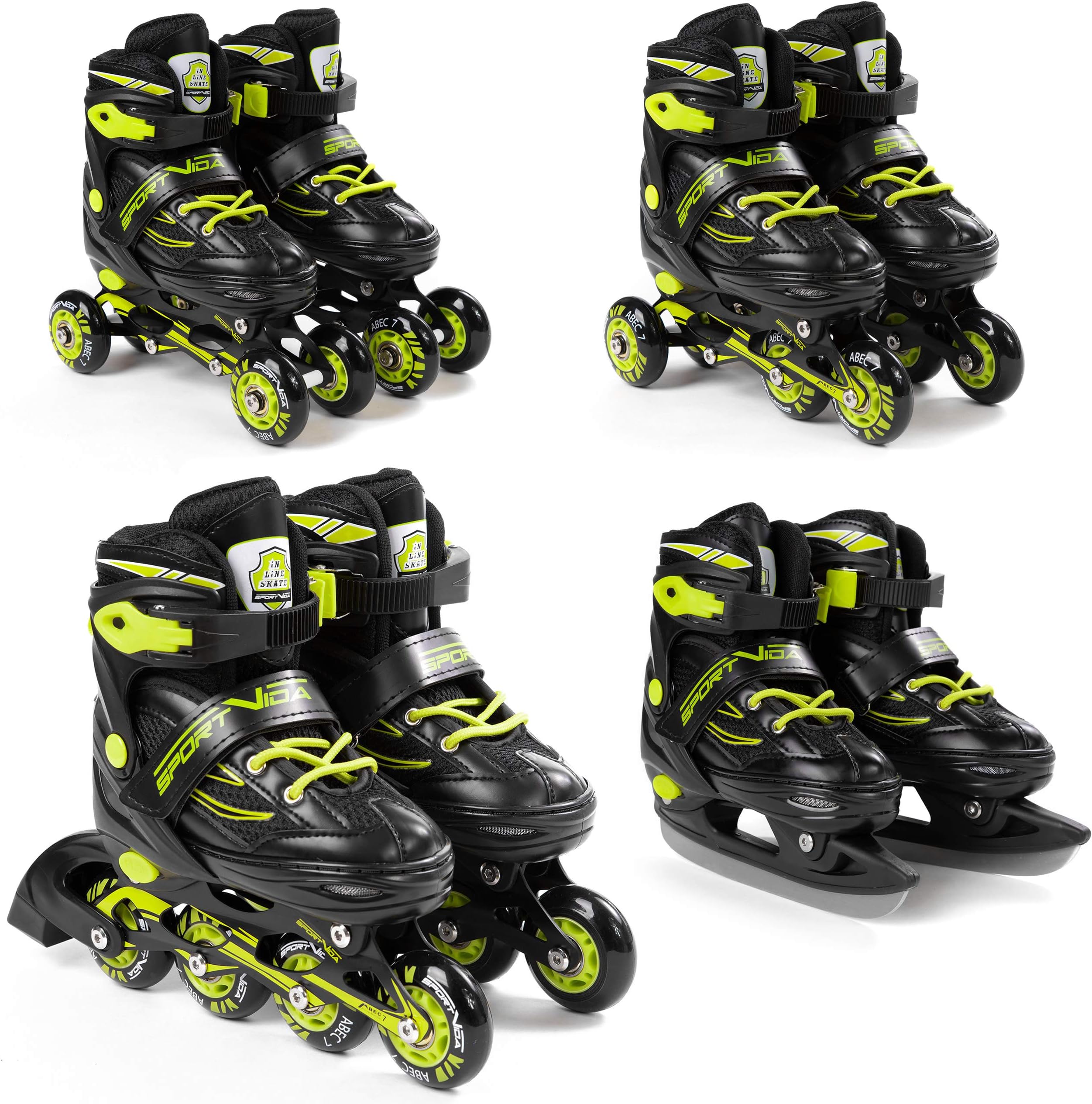 4in1 Inline Skates | SportVida | Roller Blades | Iceskating | QUAD Roller Skates | Adjustable Size | Children Kids Adults Men Women