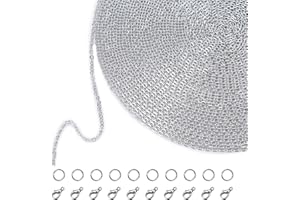 OUTUS 33 Feet Necklace Chains Stainless Steel DIY Link Chain Necklaces with 20 Lobster Clasps and 30 Jump Rings for Jewelry Making(1.5 mm Wide)