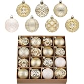Valery Madelyn 16ct Christmas Tree Decorations Ball Ornaments 2.36 Inches | White and Gold Shatterproof Christmas Tree Decorations, Luxury Hanging Ornaments for Xmas Holiday Party Decor