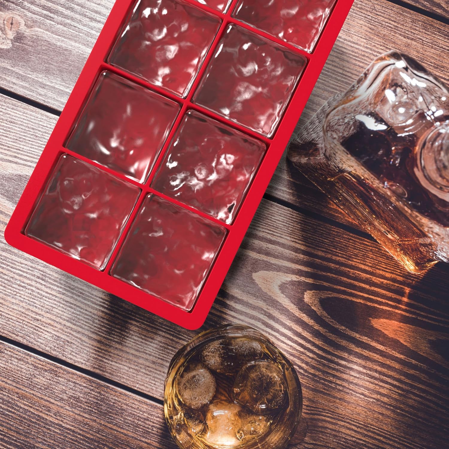 Vremi Large Silicone Ice Cube Trays - 2 Pack 8 Square Cubes per Tray Ideal for Whiskey, Cocktails, Soups, Baby Food and Frozen Treats - Flexible and BPA Free and Includes Covers for Easy Stacking: Kitchen & Dining