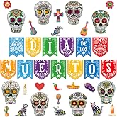 BIZIBAFF Dia De Los Muertos Decorations - 38PCS Sugar Skull Cutouts Decor | Day of The Dead Altar Halloween Cutouts Decor for Classroom Bulletin Board Wall Home Decor, Mexican Fiesta Party Supplies