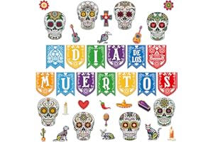 BIZIBAFF Day of The Dead Decorations - 38PCS Sugar Skull Cutouts Decor Dia De Los Muertos Halloween Cutouts Decor for Classroom Bulletin Board Wall Decor Mexican Fiesta Party Supplies