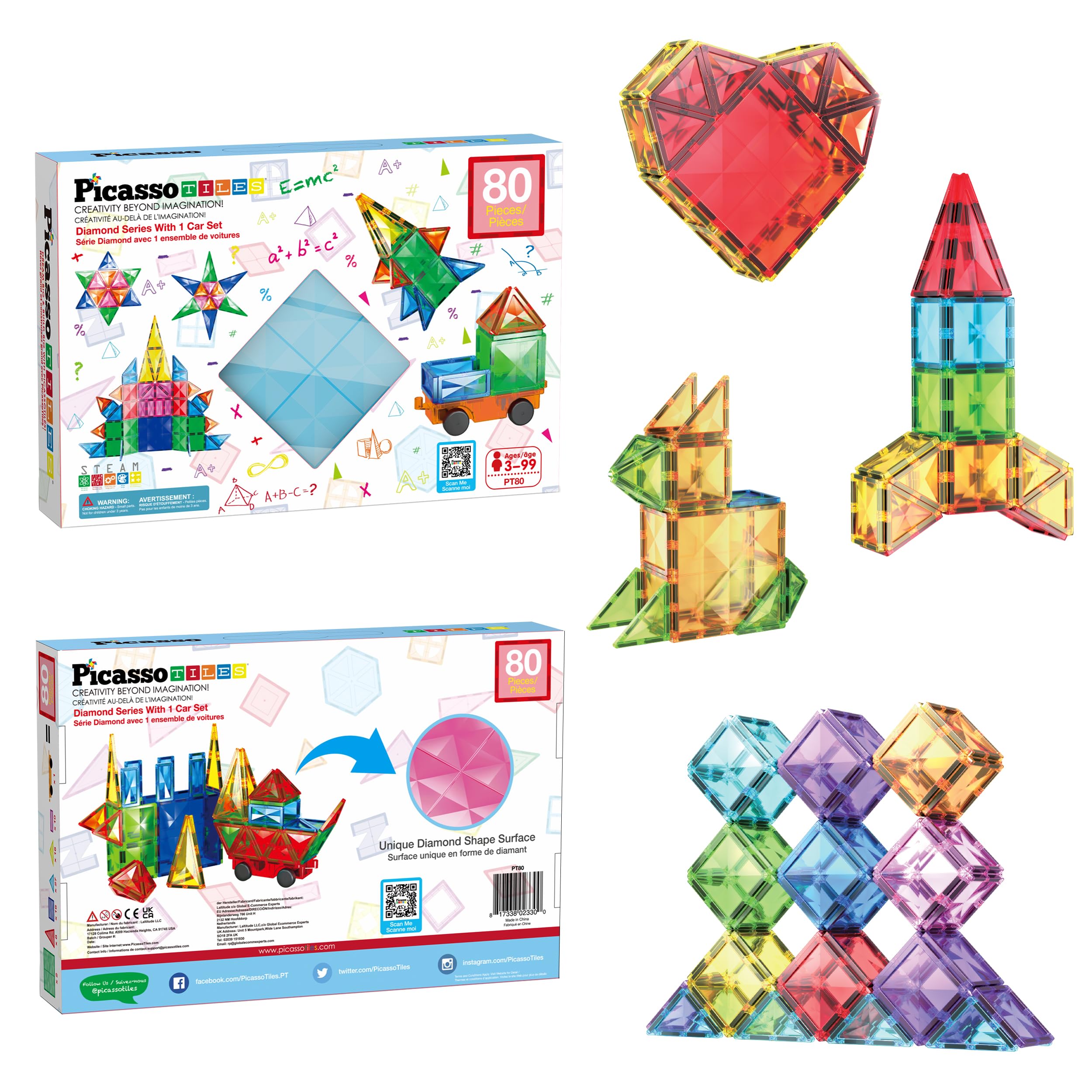 Mua 80 Pieces Magnetic Building Tiles Magnet Toys Diamond Educational ...
