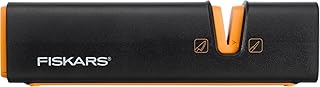 Fiskars Messerschärfer für scharfe Messerklingen aus Stahl, Keramikschleifstein, Edge, Roll-Sharp, Schwarz/Orange, 1003098