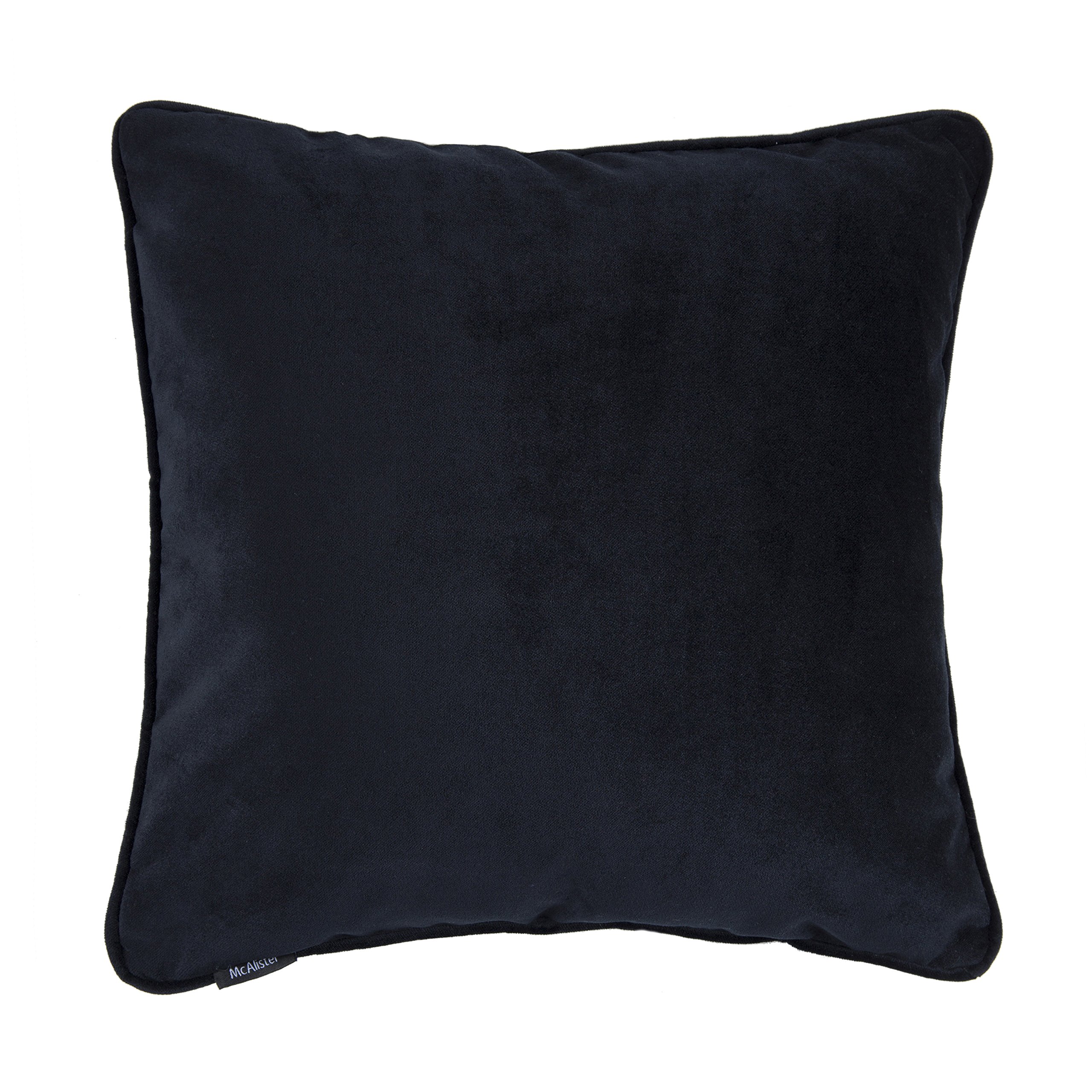 McAlister Textiles Matt Velvet Piped Cushion Covers - Black 43x43 Cm - 17x17 Inches - Plush Decorative Throw Pillows Machine Washable & Fade Resistant