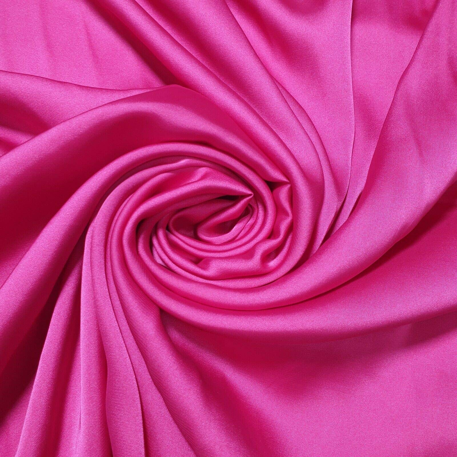 Lightweight Polyester Silk Charmeuse Silky Satin Finish, Dressmaking, Bridal, Prom, Décor - Craft Fabric Material 44" - 112 cm Wide Sold As 1 Meter Pre - Cut Lengths (Fuchsia)