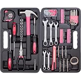 CARTMAN 148-Piece Automotive And Household Tool Set, Pink Repair Kit Case | Versatile tool assortment for car maintenance, home repairs, DIY projects, furniture setup, and daily fixes in a molded case.