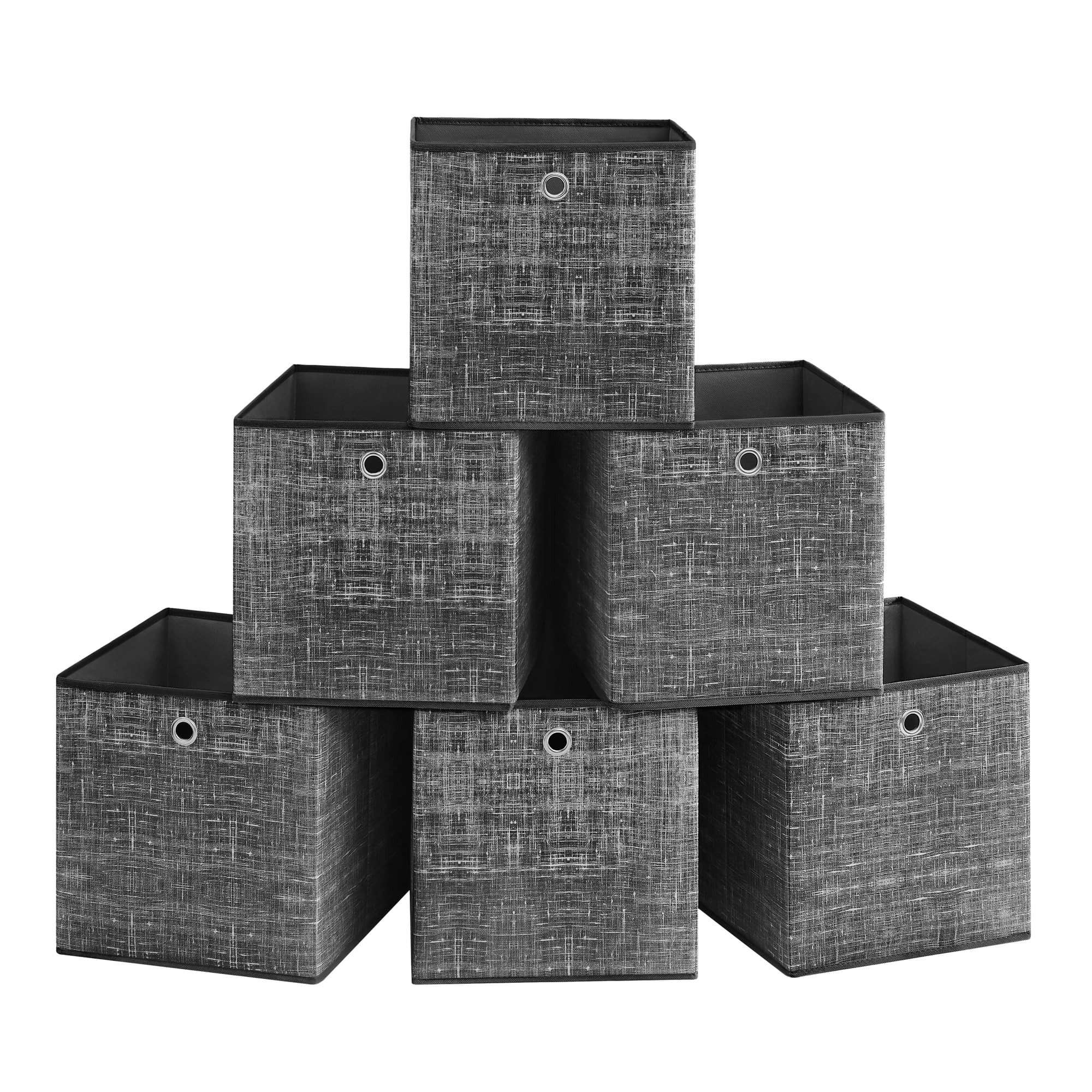 SONGMICS Storage Boxes, Set of 6 Non-Woven Fabric Boxes with Handles, 33 x 33 x 33 cm, Fit Cube Storage Unit, for Shelves, Foldable, Clothes Organisers, Heathered Black RFB033B01