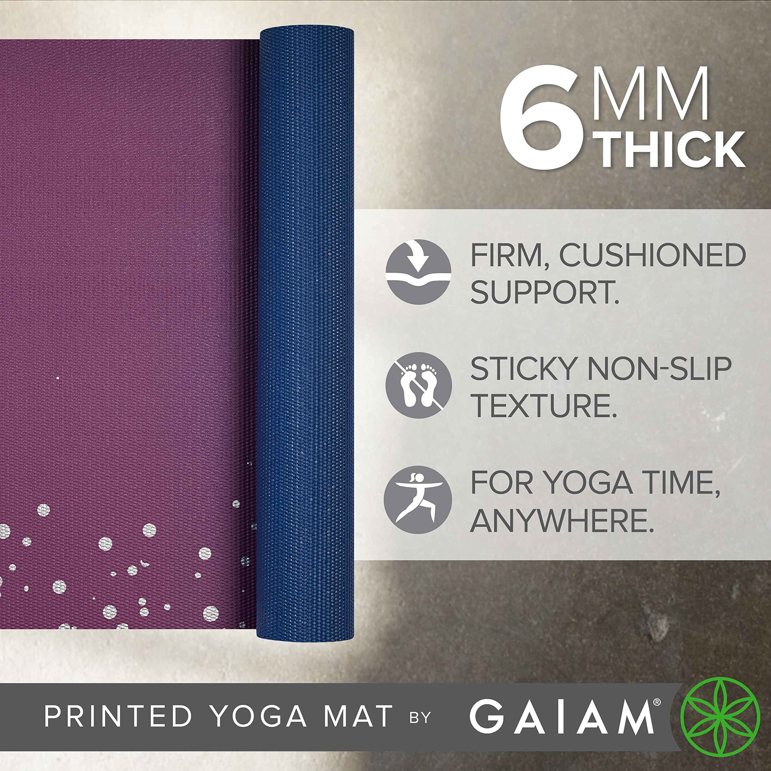 Gaiam Yoga Mat Premium Print Extra Thick Non Slip Exercise & Fitness Mat for All Types of Yoga, Pilates & Floor Workouts, Sublime Sky, 6mm - Image 2