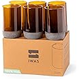IWAS Upcycled Tall Auburn Drinking Glasses | 350 ML | 12 OZ | Set of 6 | Sustainable Water and Juice Glass For Home | Light Brown Cup | Thick High Ball Modern Amber Glassware | Better Than Recycled