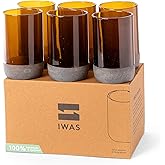 IWAS Upcycled Tall Auburn Drinking Glasses | 350 ML | 12 OZ | Set of 6 | Sustainable Water and Juice Glass For Home | Light Brown Cup | Thick High Ball Modern Amber Glassware | Better Than Recycled