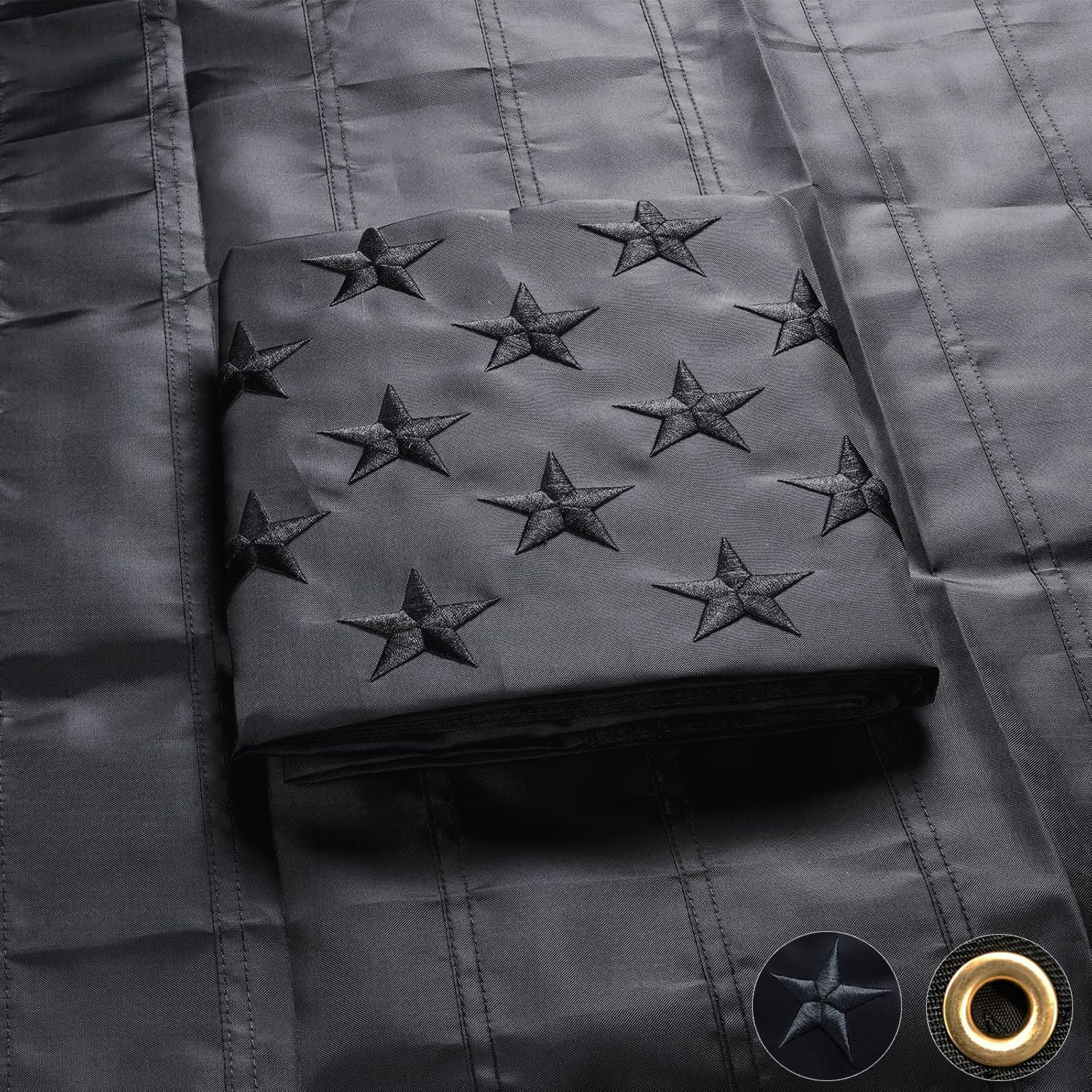 Photo 1 of Black American Flag 3x5 ft for Outside Heavy Duty Embroidered Stars All Black American USA Flags with 2 Brass Grommets for Outdoor Use