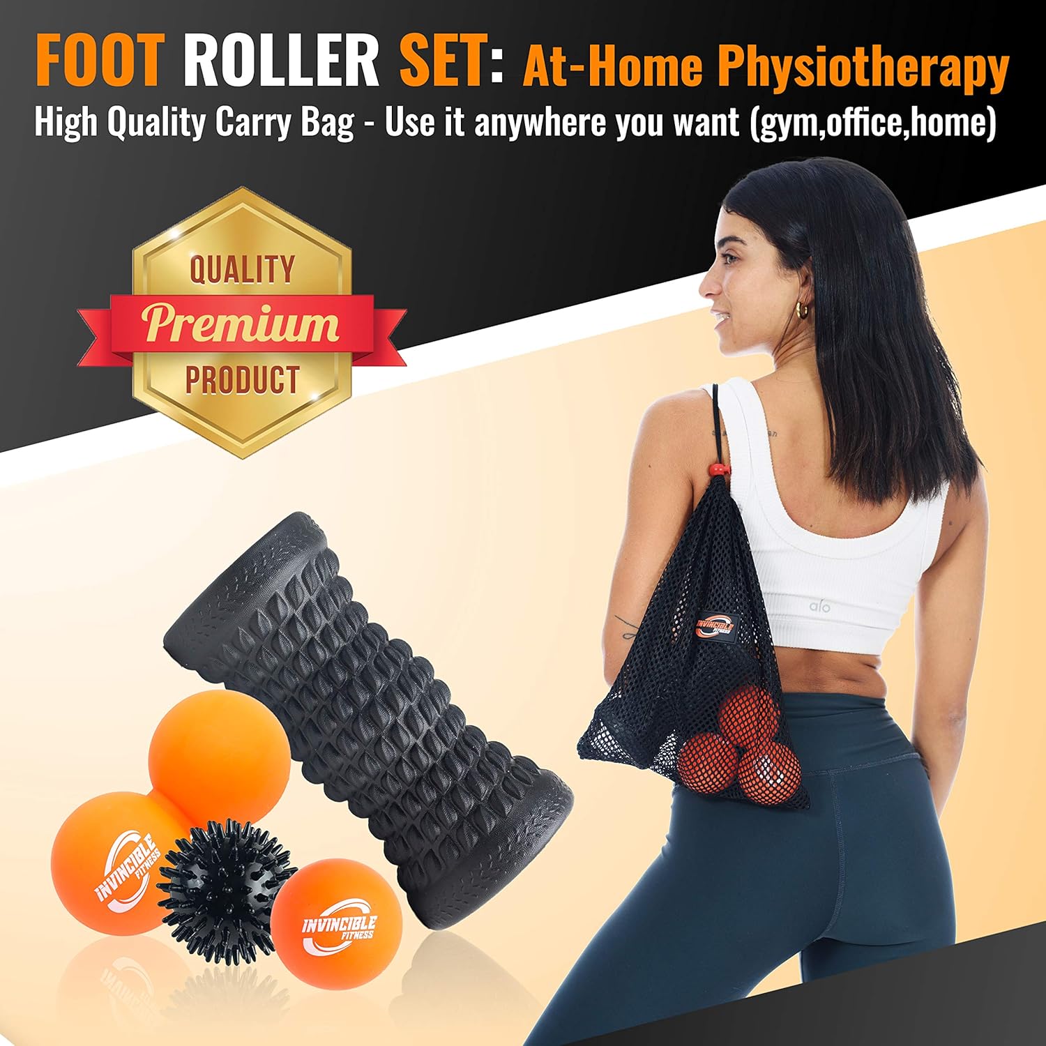 Invincible Fitness Therapy Foot Roller Set, Lacrosse Trigger Point Ball, Double Peanut Lacrosse Massager, Spiky Massage Ball, for Self-Myofascial Release, Deep Tissue, Plantar Fasciitis, Reflexology: Sports & Outdoors