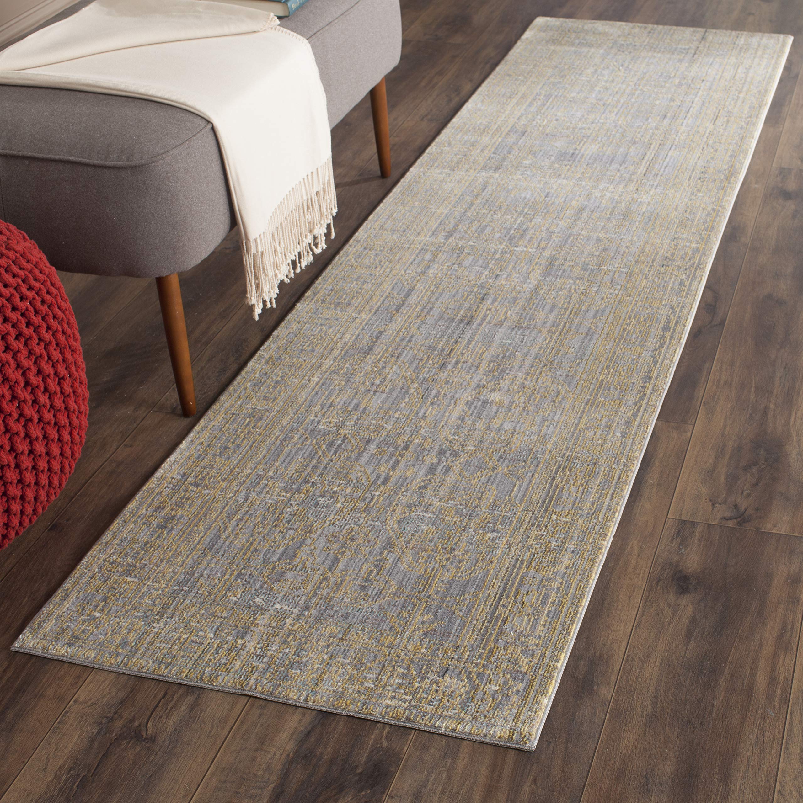 Safavieh Craft Art-Inspired Indoor Woven Runner Area Rug, Valencia Collection, VAL104, in Grey / Gold, 69 X 183 cm for Living Room, Bedroom or Any Indoor Space