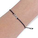 Black Thread Friendship Support Bracelet, Small Handmade Sterling Silver Ribbon Shaped Charm. Aware for Skin Cancer Melanoma, UV Safety, Sleep Apnea, Mourning, POW MIA. Adjustable