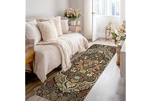 Floral Runner Rug, Vintage Ferns Mushrooms Fall Black Low Pile Sponge Home Indoor Pattern Carpets Non Shedding for Kitchen En