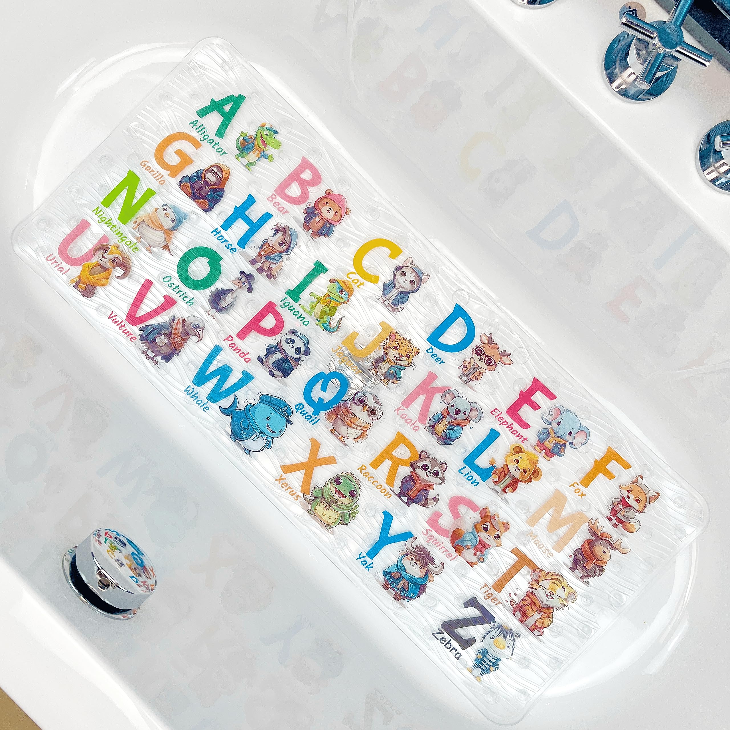 BOPPIE Non-Slip Bath Mat Shower Mats,Anti-Slip-Resistant Tub Mats Bathroom Mat XL Large Bath Mat 89 X 38 CM(Animal Collections)