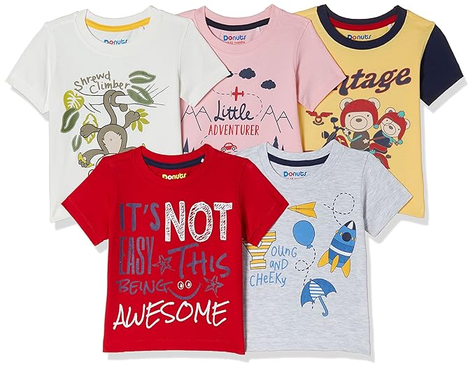 Baby Boys Plain Regular Fit T-Shirt (Pack of 5)(Colors & Print May Vary)