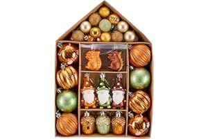 Valery Madelyn Fall Tree Decorations Ornaments for Home Indoor, 40ct Shatterproof Fall Ornaments for Small Tree, Orange Hanging Thanksgiving Autumn Christmas Ball Gnome Pumpkin Harvest Halloween Decor