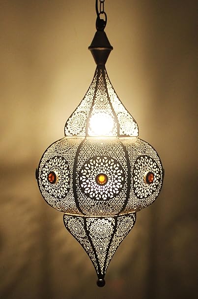 Orientalische Lampe Pendelleuchte Silber Elif 53cm E27 Lampenfassung