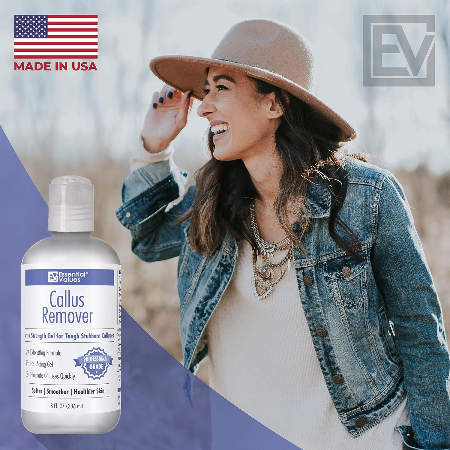 Essential Values Callus Gel Remover (8 OZ), Best For Use With Foot File, Pumice Stone, & Foot Scrubber– Fast Acting Formula with Eucamint Fragrance – Made in USA: Beauty