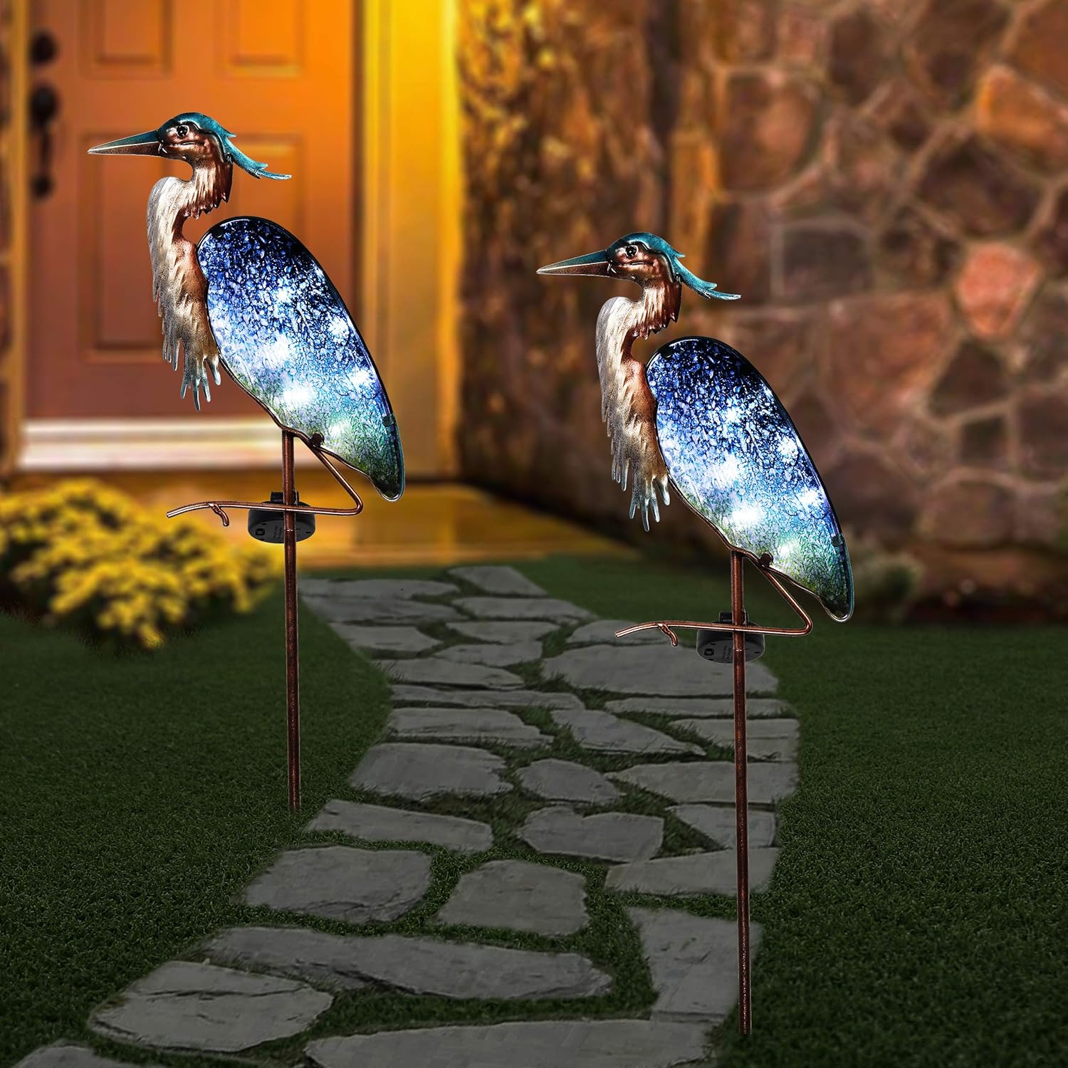TERESA'S COLLECTIONS Garden Ornaments Outdoor Gifts for Christmas Decorative Glass Blue Heron Solar Stake Light - Image 5