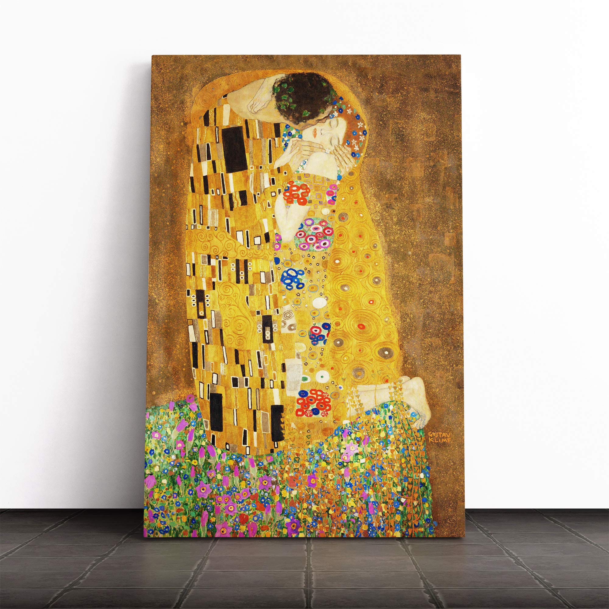 Gustav Klimt The Kiss No.1 Canvas Print | Gallery Wrapped 30mm Frame Wall Art | 30x20 inches | Ready to Hang | Modern Picture | Living Room Bedroom Lounge Office