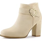 Allegra K Women's Buckle Side Zip Chunky Heels Ankle Boots